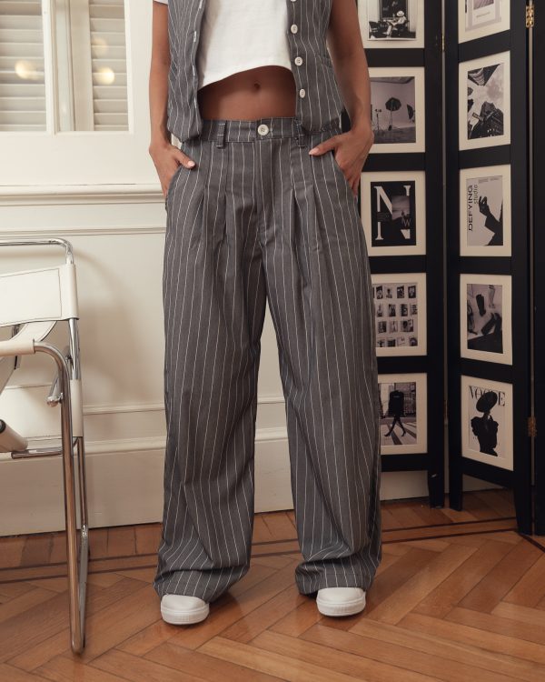 MAXI PALAZO PINZADO SASTRERO RAYADO