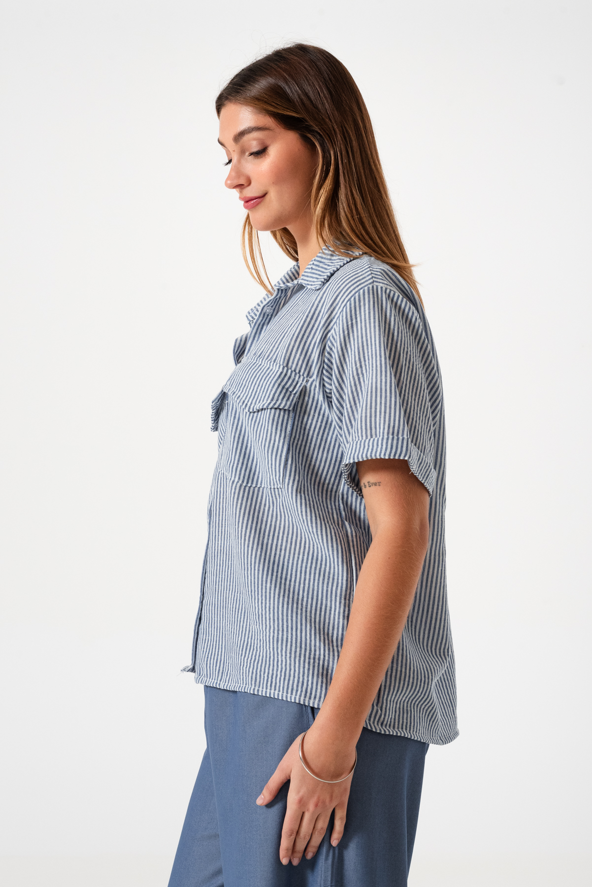 CAMISA MANGA CORTA LINO RAYADO - Imagen 4