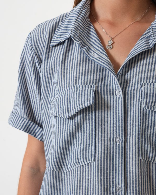 Alternative view of CAMISA MANGA CORTA LINO RAYADO