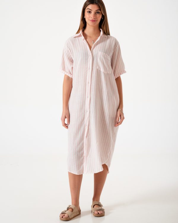 VESTIDO CAMISERO LINO RAYADO