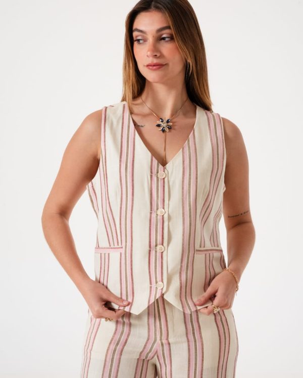 CHALECO LINO RAYADO - 90526