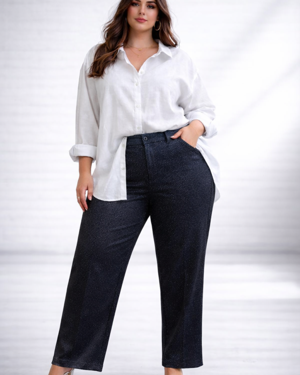 PANTALON RECTO BRILLO PUNTO ROMA PLUS SIZE