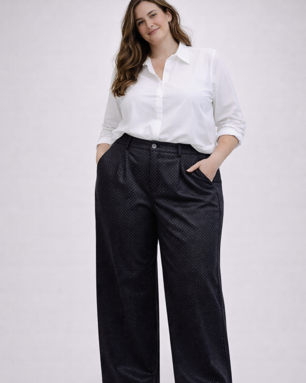 PANTALON RECTO BRILLO PUNTO ROMA PLUS SIZE