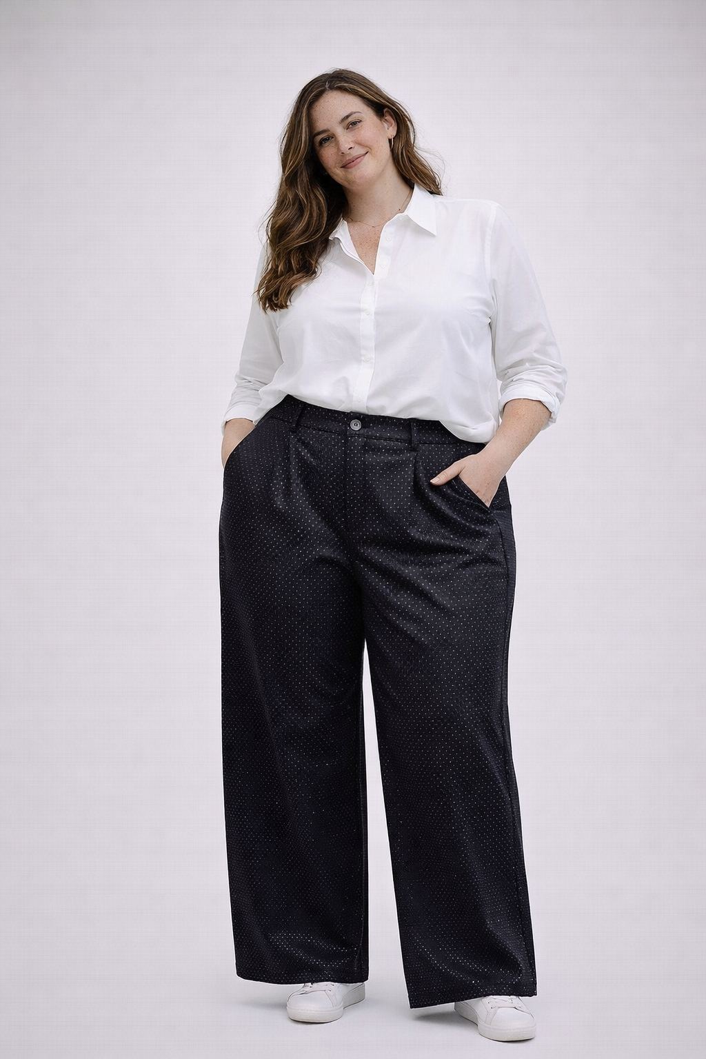 PANTALON RECTO BRILLO PUNTO ROMA PLUS SIZE