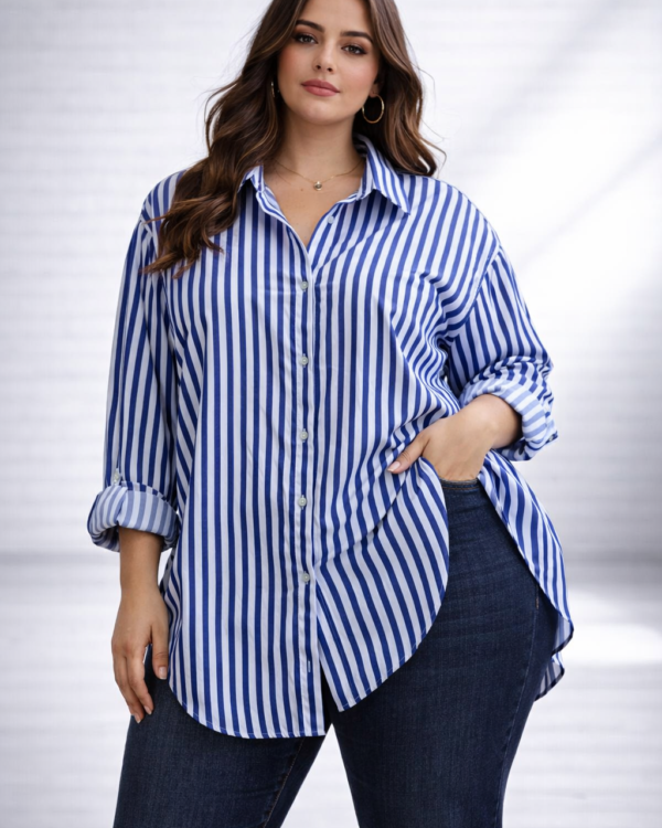 CAMISA OVER ERIKA POPLIN RAYADO PLUS SIZE