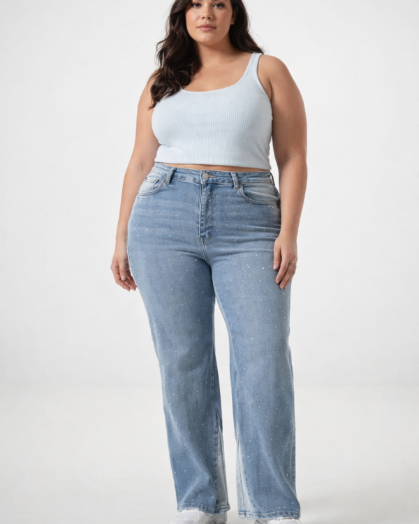 JEAN WID LEG STRASS - A25R01 PLUS SIZE