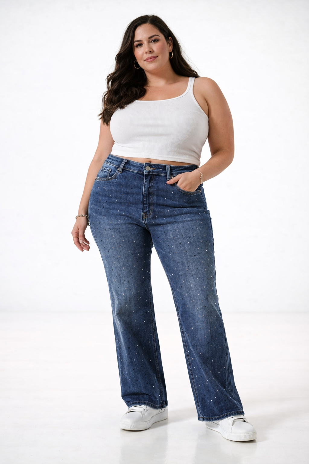 JEAN WID LEG STRASS - A25R09 PLUS SIZE