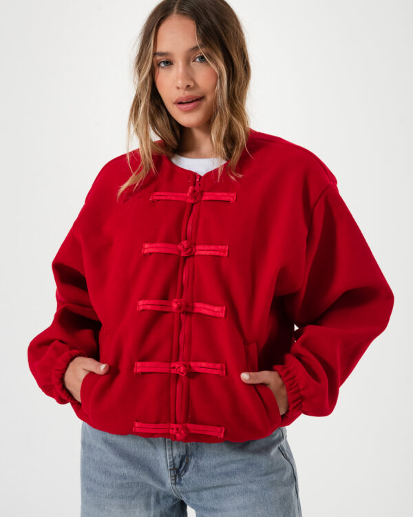 CAMPERA BOMBER CORDONES PAÑO