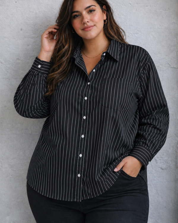 CAMISA OVER ERIKA POPLIN RAYADO - PLUS SIZE