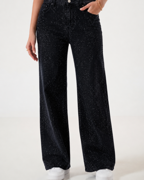 JEAN WID LEG STRASS BLACK - A25R08B
