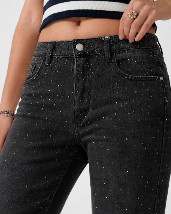 Alternative view of JEAN BLACK WID LEG STRASS - A25R10