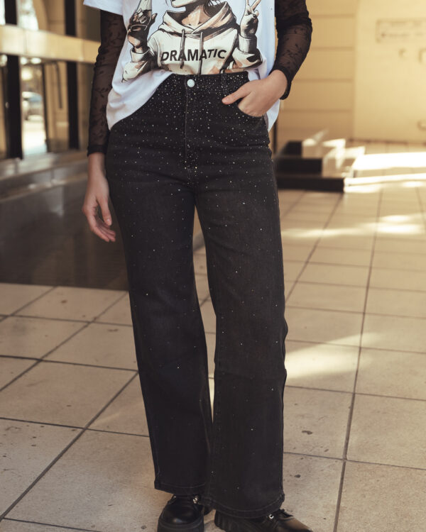 JEAN BLACK WID LEG STRASS - A25R10