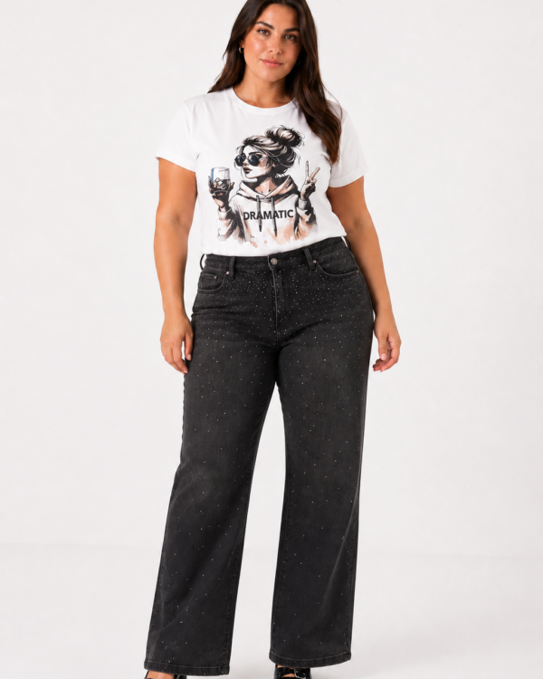 JEAN WID LEG BLACK STRASS - A25R10 PLUS SIZE