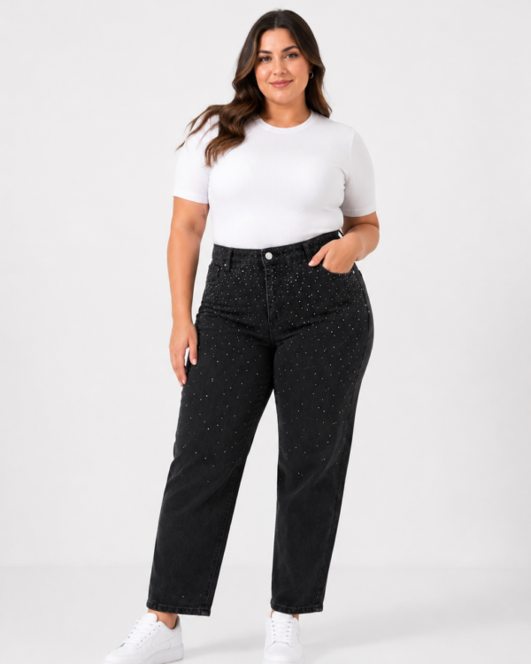 JEAN BLACK MOM STRASS - A25R10M PLUS SIZE