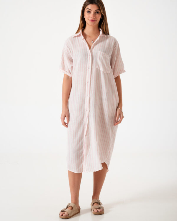 VESTIDO CAMISERO LINO RAYADO